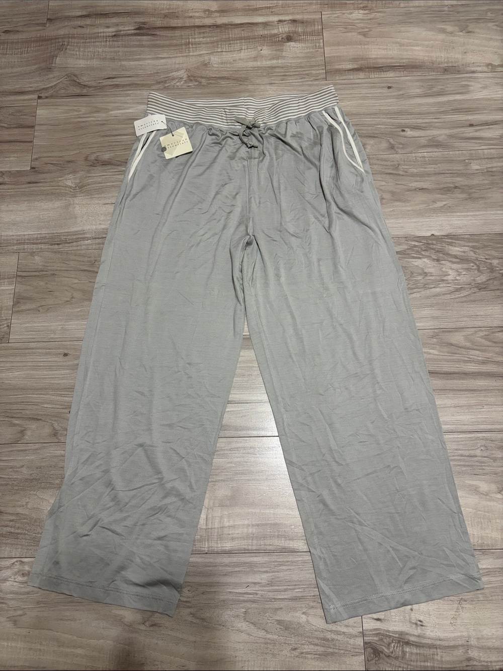 Women's Light Gray Lounge Pajama Pants with Striped Waistband